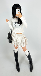 (SUPER CUTE/BUILT-IN SHORTS/ELASTIC WAIST♥) 2 COLORS ベルベットカンカンフレアストレッチミニスカート