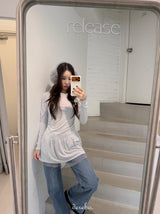 トレンディーレースフリルスリーブシャーリングTシャツ