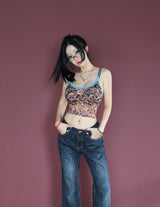 see-through lace leopard print singlet
