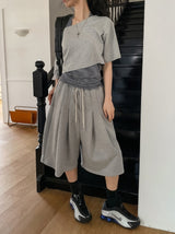 Mio pinstripe off-shoulder layered set
