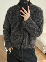 [Unisex] ヘアリークロップラウンドニットカーディガン(3color)