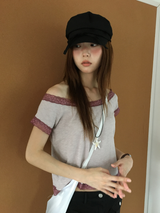 ラスレースオフショルダーTシャツ(3color)
