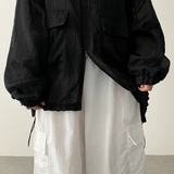 Shelly Gauze Two-Line High-Neck Zip-Up Jumper