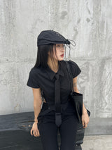 サイレントソウルレースアップタイクロスハンティングキャップ (Black)
