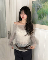 Bubble Punching Boat Neck Loose Fit Knit