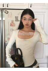 Square Lace Line Long Sleeve T-Shirt