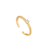 Glam Minimal Line Stone 925 Silver + 14k gold platingAdjustable Size Ring R037-01G