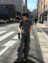 Black & Charcoal Muscle Fit Striped Short Sleeve