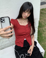 プレンリンクルウェーブボタン半袖カーディガン