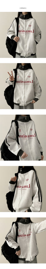 Nice Color Matching Track Line High Neck Zip-Up