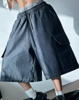 VIVID STITCH CARGO DENIM BERMUDA 💙🩵🤍3COLOR