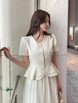 Hene V-neck Bokashi Peplum Jacket Blouse