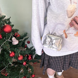 Silver ribbon puffer frame mini bag (Handmade bag)