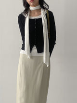 [Muffler set] Pleats U-neck Long Sleeve T-shirt