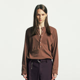 below button-down henry neck long sleeve brown