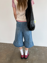 denim frill bermuda pants 