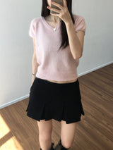 V-neck short-sleeved knitwear (3 colors)