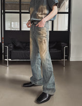 Summer Cool Oil Washed Flare Denim Pants