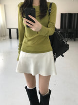 サテンフレアミニスカート(3 colors)