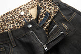 Leopard Layered Dark Denim Pants
