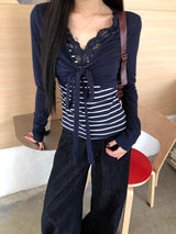 Bolero Layered Stripe Long Sleeve Top