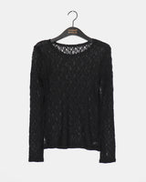 Shue Lace See-Through Layered U-Neck Long-Sleeved T-Shirt