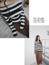 Star Stripe Off-Shoulder Long Sleeve Knitwear