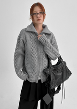 [MADE] Stevie Cable High Neck Knit Zip-up
