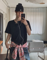 ネビショルダースナップヘンリーネックショートスリーブTシャツ