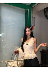Best Lace V-neck Frill Sleeveless T-shirt