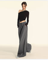 American Vintage Button Detail Clean Fit Wide Slacks