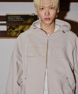 SOO APPLIQUER BALLOON HOOD ZIP-UP_BEIGE GRAY