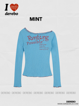 wide neck off-shoulder lettering long-sleeve t-shirt