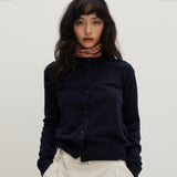 Round Neck Sweater Cardigan Navy