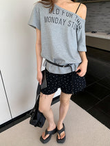 Black dot denim short pants