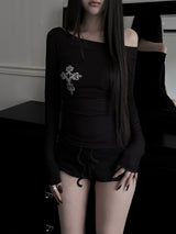 クロスオフショルダースリムT (4color)