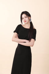 オフショルダースリットロングワンピース Black