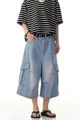 Wrinkled Blue Cargo Shorts