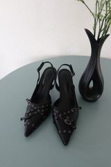 BUCKLE STRAP EYELET POINTED SLINGBACK HEELS