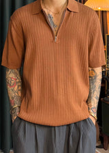 S/S ジップアップリブカラーショートスリーブTシャツ 8カラー