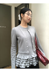 Gray Under Frill Layered Cardigan Top