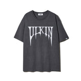 スマッジングスカルグラフィックTシャツ_チャコール