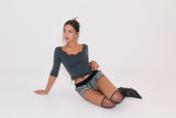 Sweetie Lace Trim 3/4 Sleeve Tee (Charcoal)