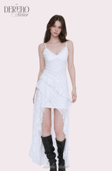 wrench lace unbalanced frill sleeveless dress
