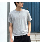スラブヘンリーネッククロップTシャツ メランジ