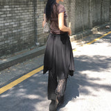 Fabel Ribbon Strap Unbalanced Cutting Midi Skirt