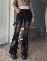 Boldy Eyelet Belted Bootcut Denim Pants