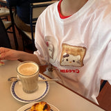 トーストオーバーサイズボクシーフィットプリンテッドスプリング/サマーショートスリーブTシャツ(3 Colors)