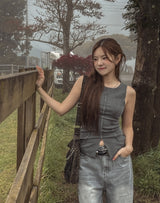 [U-DENIM] Summer ripped jeans wide denim pants