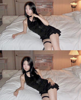 STUD FLOWER LACE SHORTS (BLACK)